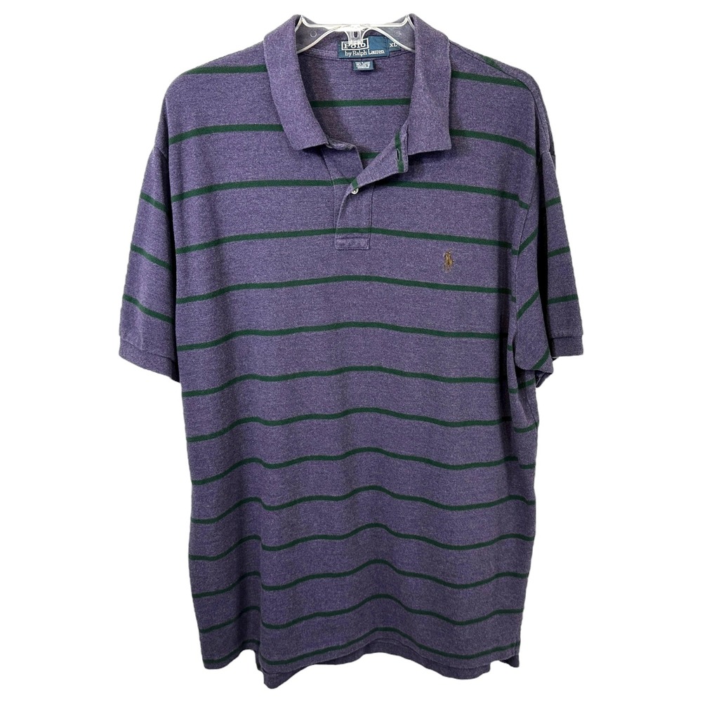 Polo Ralph Lauren Mens XL Polo‎ Shirt Purple Green Striped Short Sleeve 777